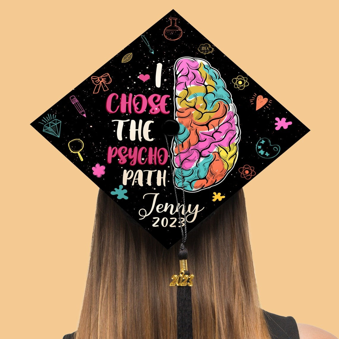 I Chose The Psycho Path Graduation Cap Decoration, Gifts for Psychologist, Class of 2024