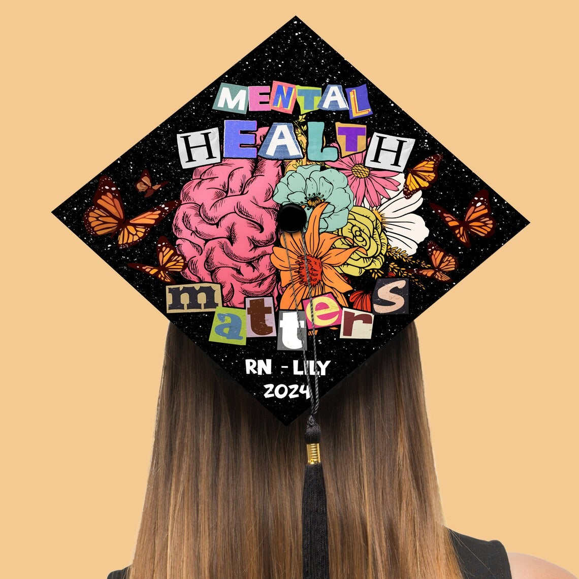 Mental Health Matters Graduation Cap Topper, Gifts for Psychologist, Class of 2024 - SP10782PGCHTT