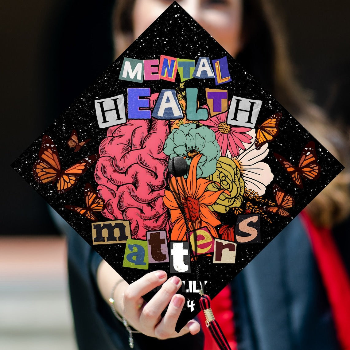 Mental Health Matters Graduation Cap Topper, Gifts for Psychologist, Class of 2024 - SP10782PGCHTT
