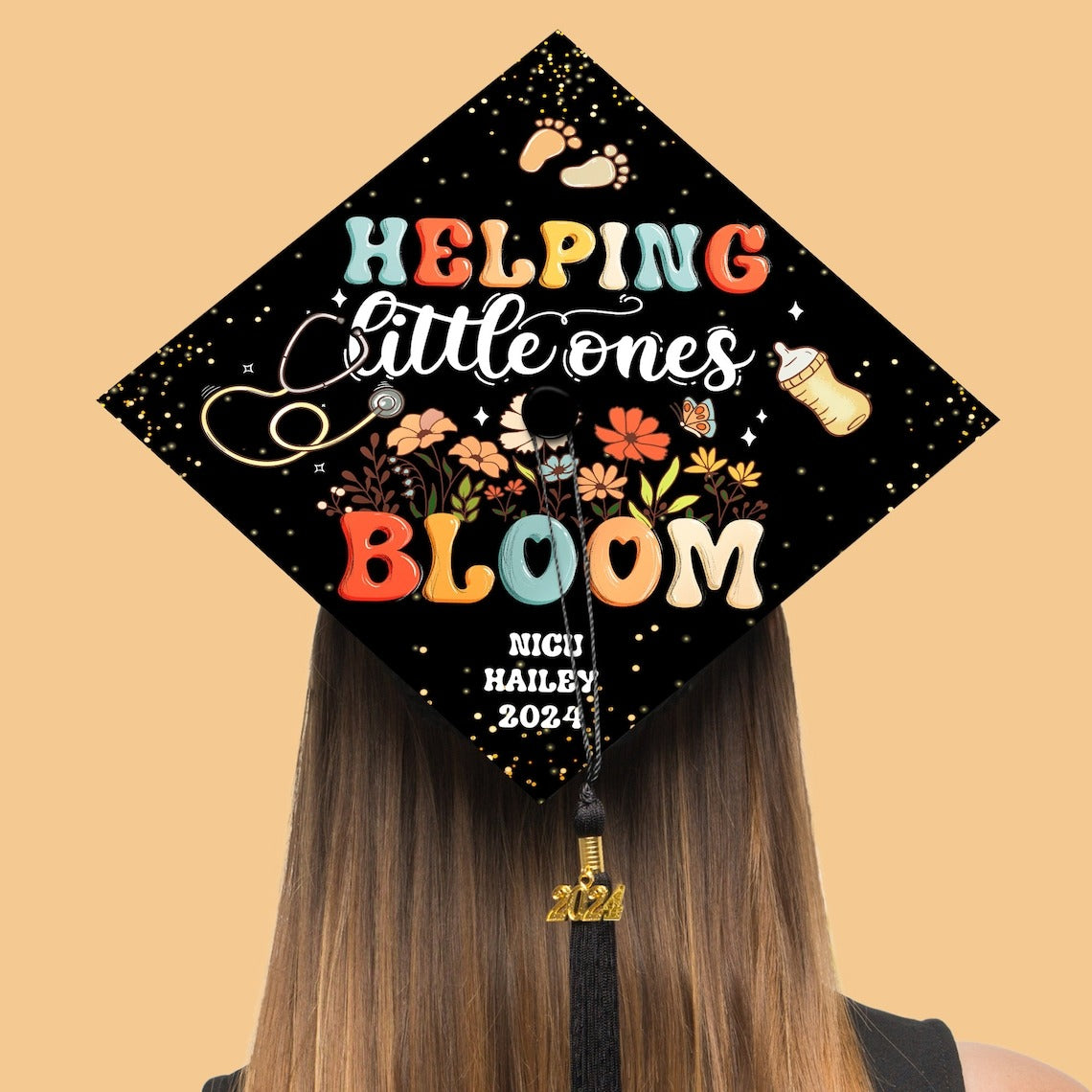 Helping Little Ones Bloom Grad Cap Topper, Gifts for NICU Nurse, Class of 2024