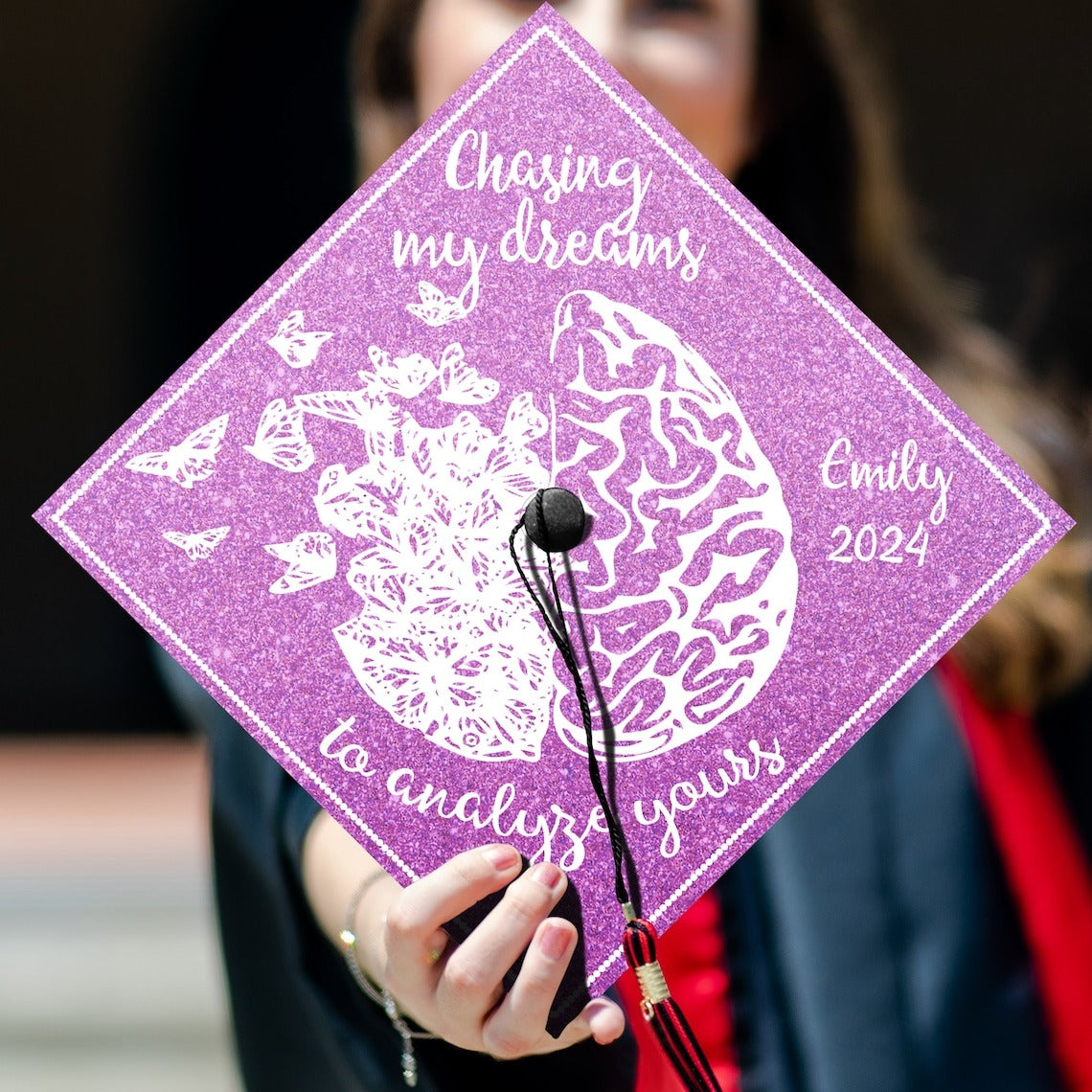 Chasing My Dreams To Analyze Yours Graduation Cap Topper, Gifts for Psychologist, Class of 2024
