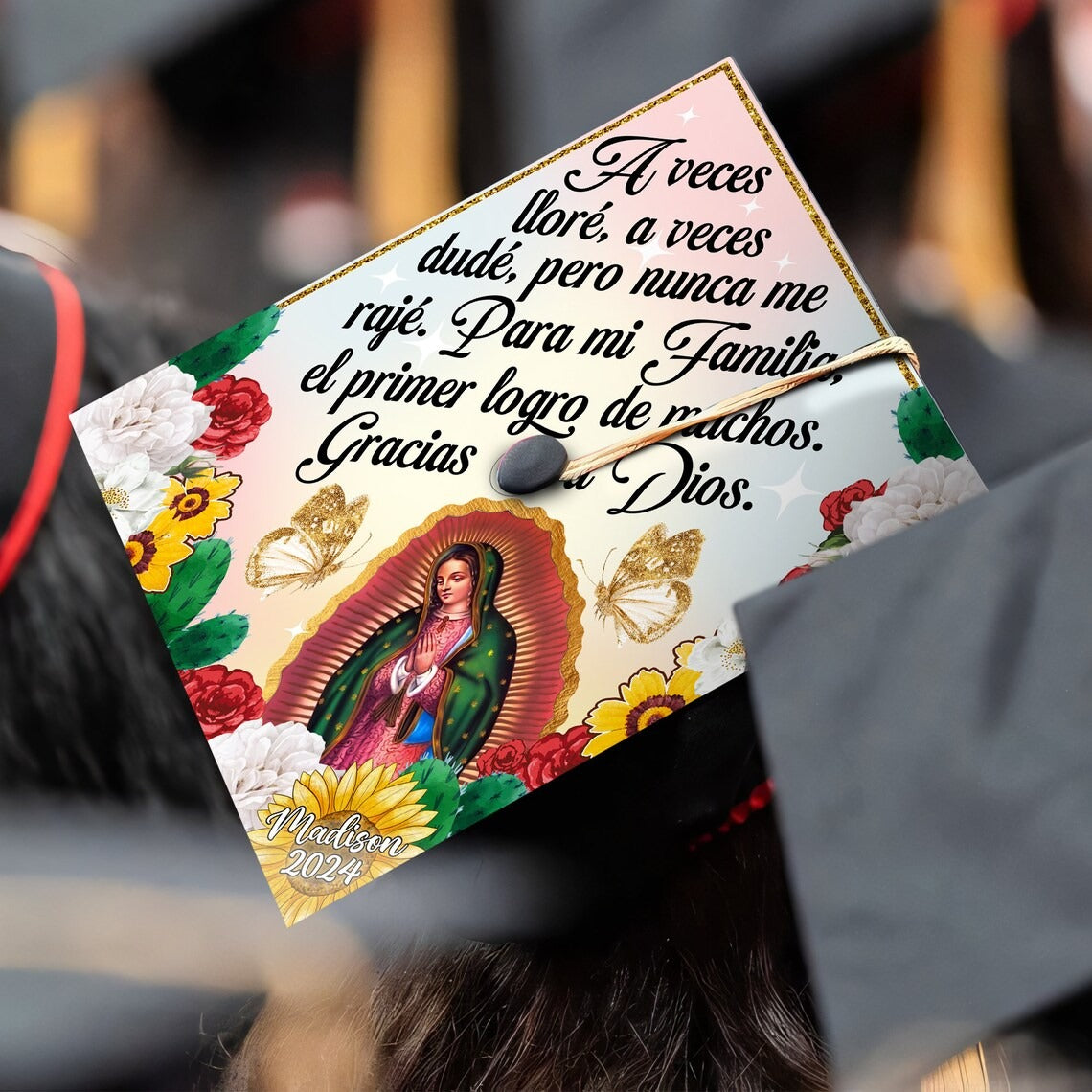 Gracias a Dios Virgen Guadalupe Grad Cap Topper, Gifts for Mexican, Class of 2024 - SP11106PGMNTT