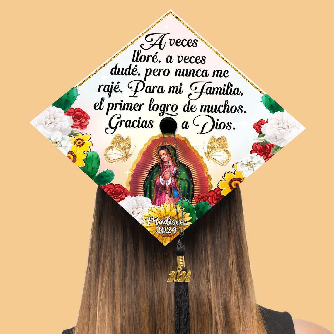 Gracias a Dios Virgen Guadalupe Grad Cap Topper, Gifts for Mexican, Class of 2024 - SP11106PGMNTT