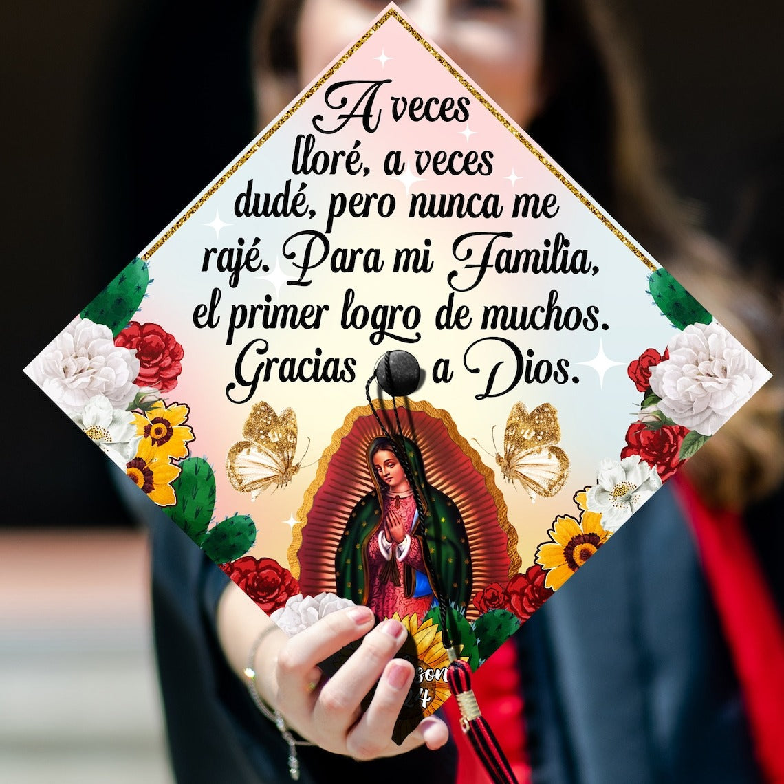 Gracias a Dios Virgen Guadalupe Grad Cap Topper, Gifts for Mexican, Class of 2024 - SP11106PGMNTT