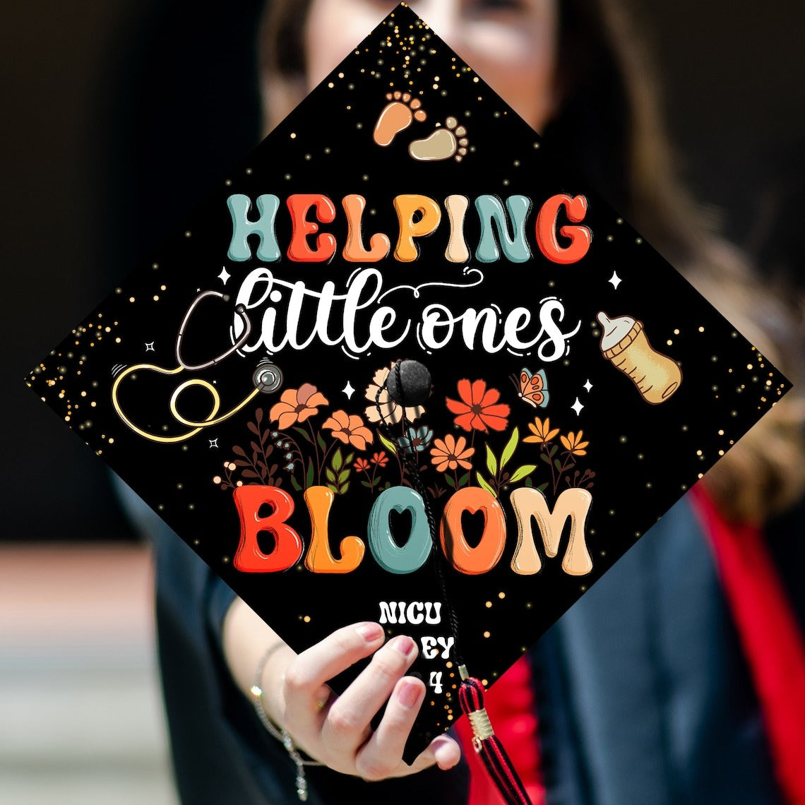 Helping Little Ones Bloom Grad Cap Topper, Gifts for NICU Nurse, Class of 2024
