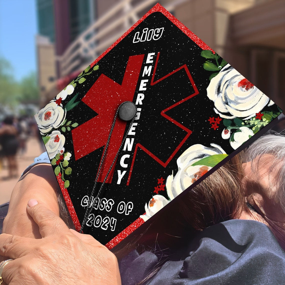 Personalized Emergency Nurse Graduation Cap Topper, Gifts for ER Nurse, Class of 2024