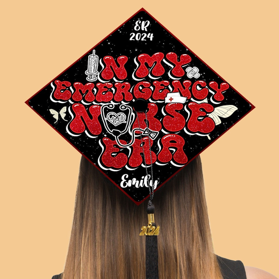 In My Emergency Nurse Era Grad Cap Topper, Gifts for ER Nurse, Class of 2024