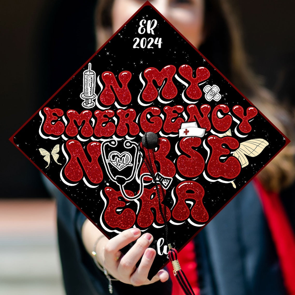 In My Emergency Nurse Era Grad Cap Topper, Gifts for ER Nurse, Class of 2024