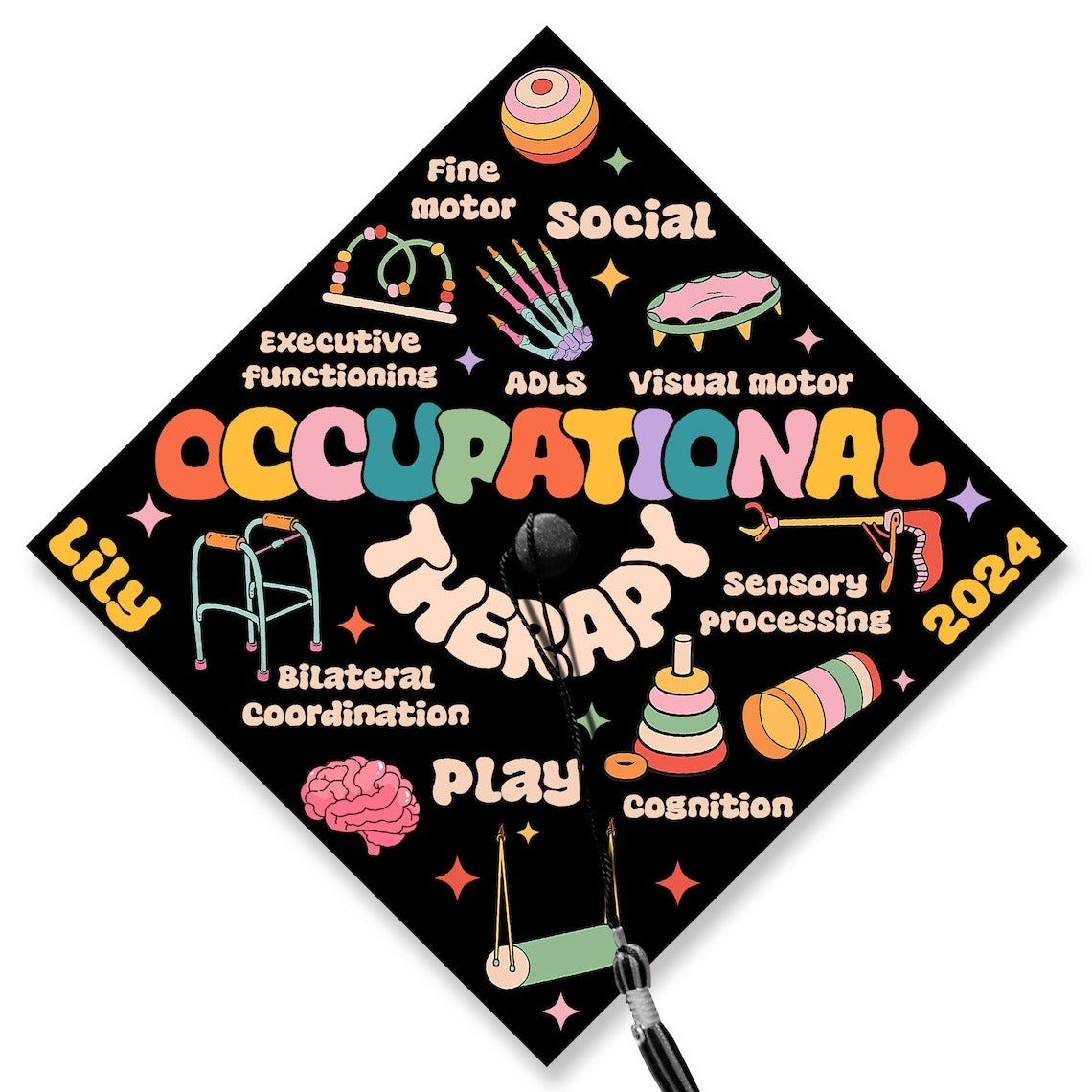 Occupational Therapy Grad Cap Topper, Gifts for Occupational Therapist, Class of 2024