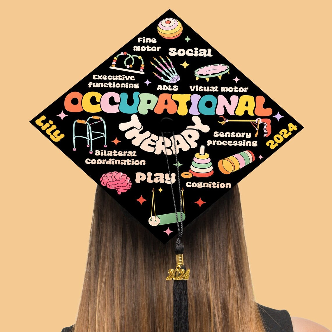 Occupational Therapy Grad Cap Topper, Gifts for Occupational Therapist, Class of 2024