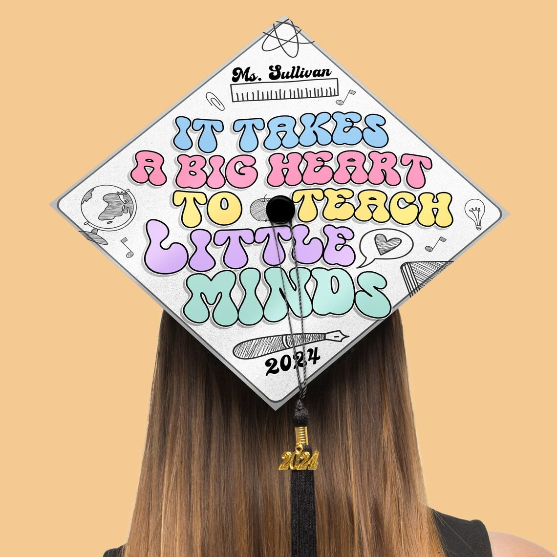 It Takes A Big Heart To Teach Little Minds Graduation Cap Topper, Gifts for Teacher, Class of 2024