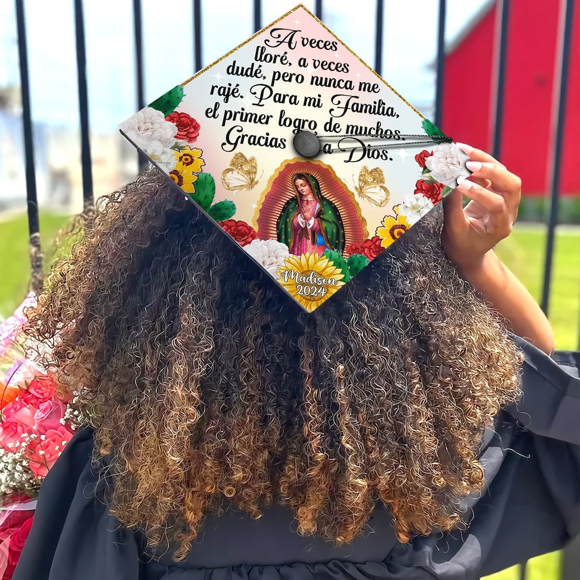 Gracias a Dios Virgen Guadalupe Grad Cap Topper, Gifts for Mexican, Class of 2024 - SP11106PGMNTT