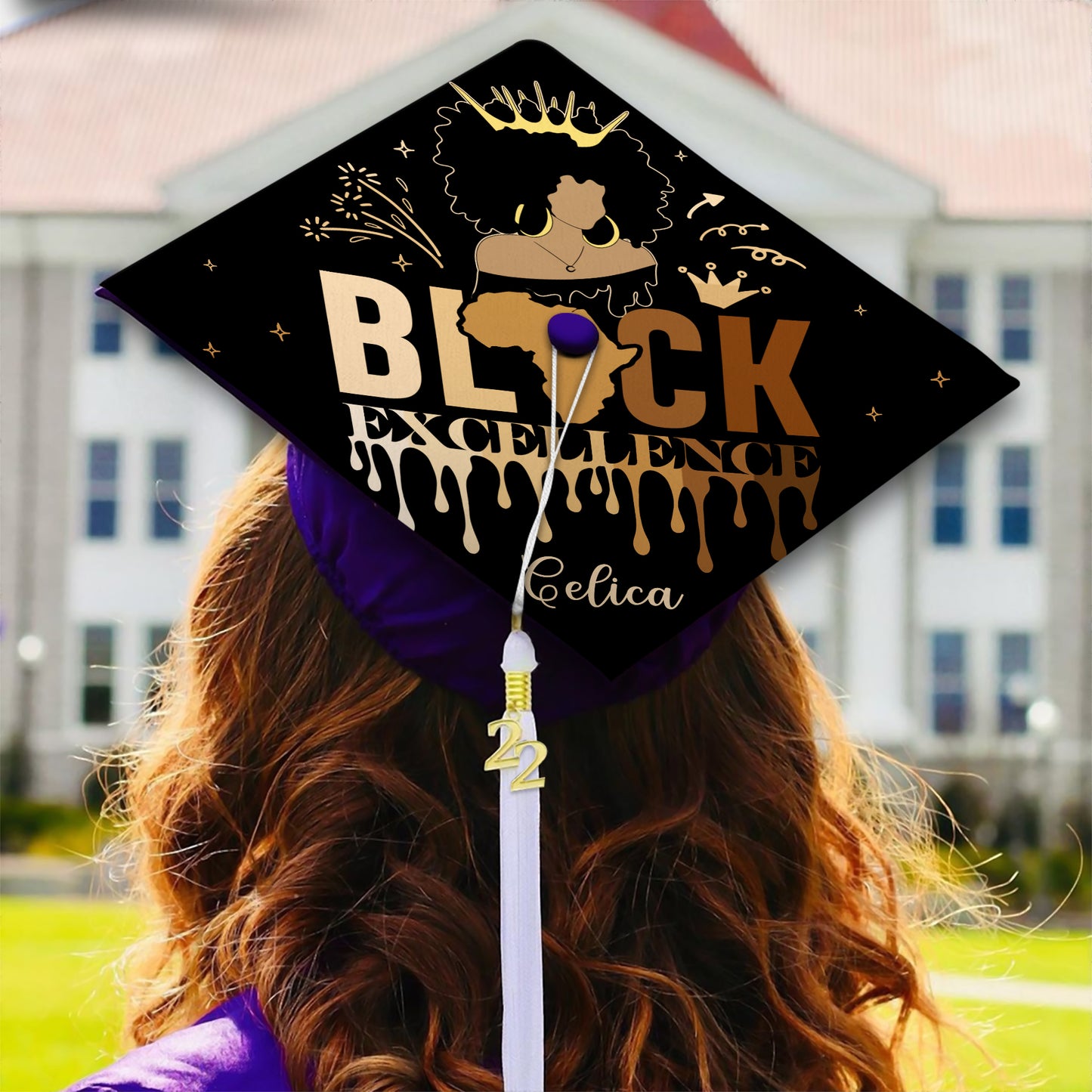 Black Excellence, Melanin Style, Black Queen Grad Cap, Class of 2024
