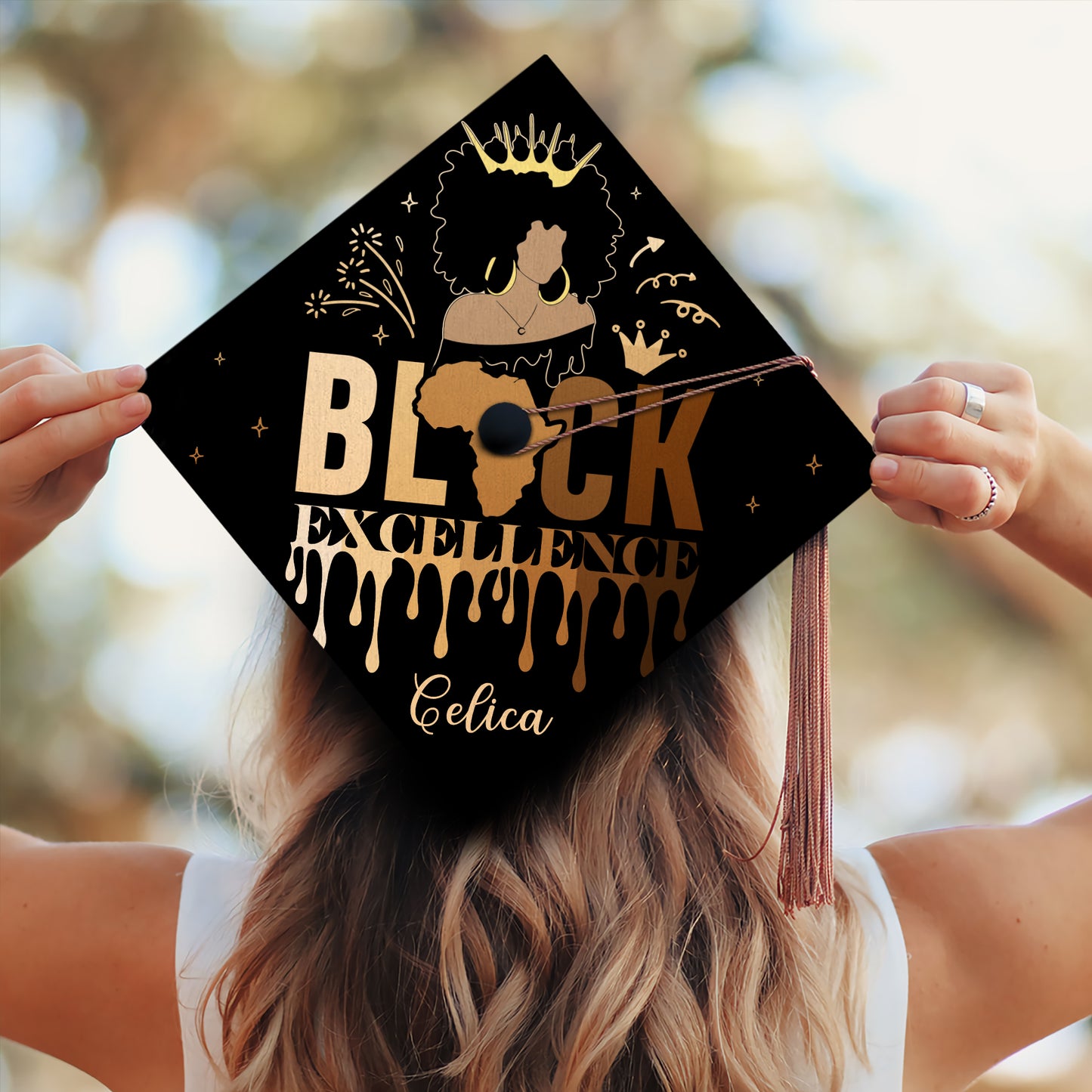 Black Excellence, Melanin Style, Black Queen Grad Cap, Class of 2024