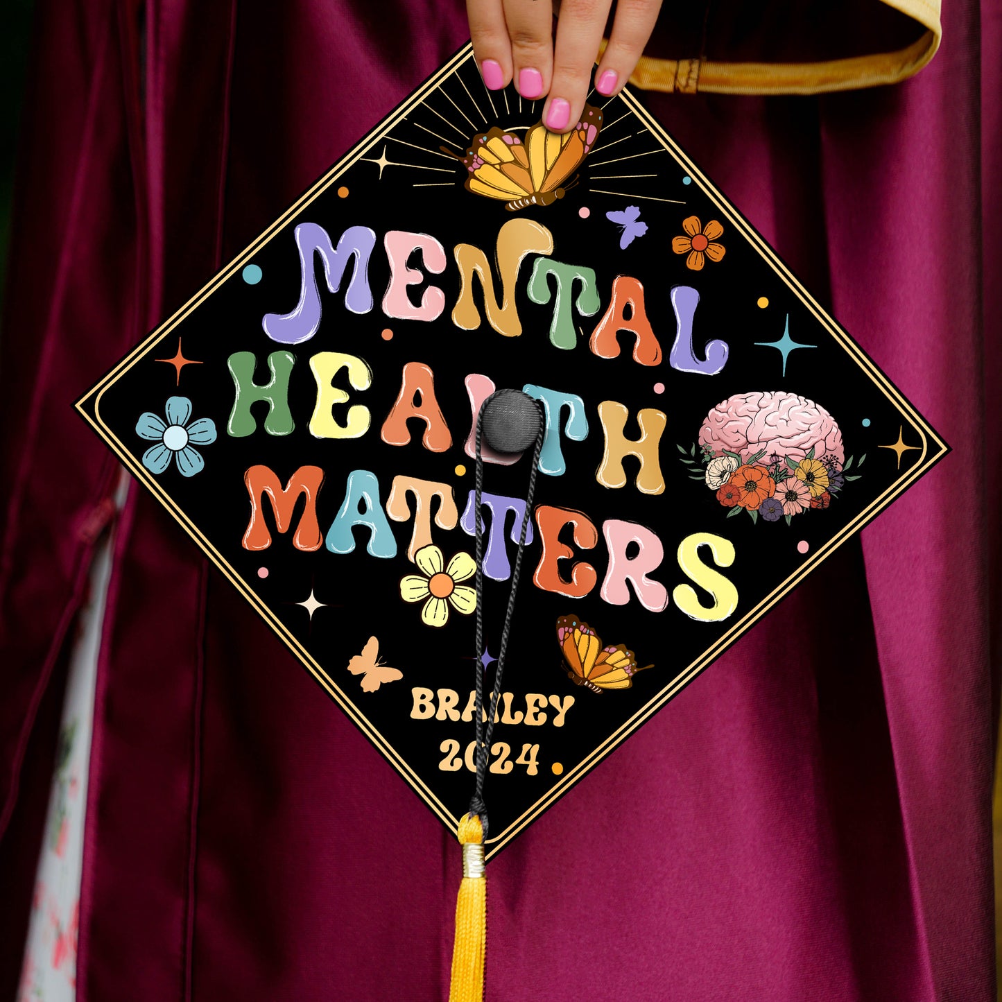 Mental Health Matters Graduation Cap Topper, Customized Psychology Cap Decoration