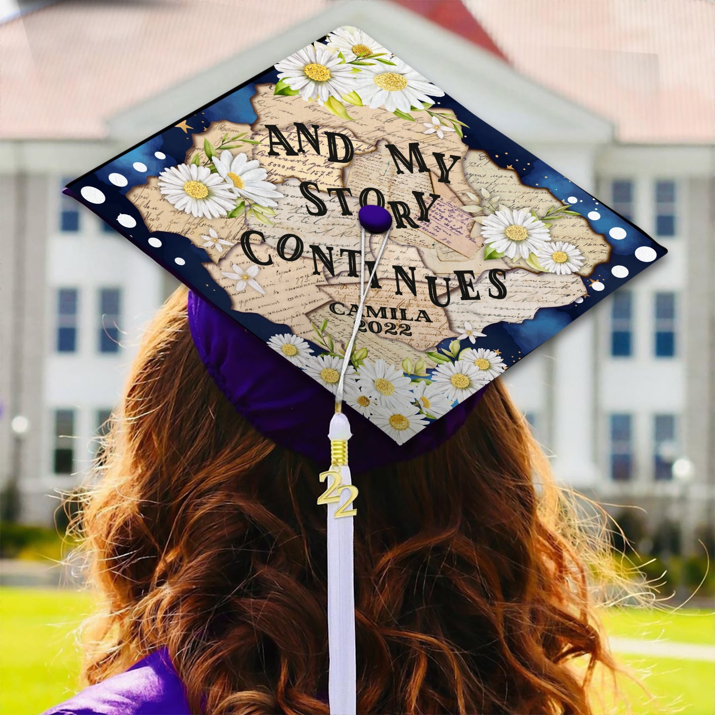 And My Story Continues Printed Grad Cap Topper, Motivative Grad Cap Topper - SP10013