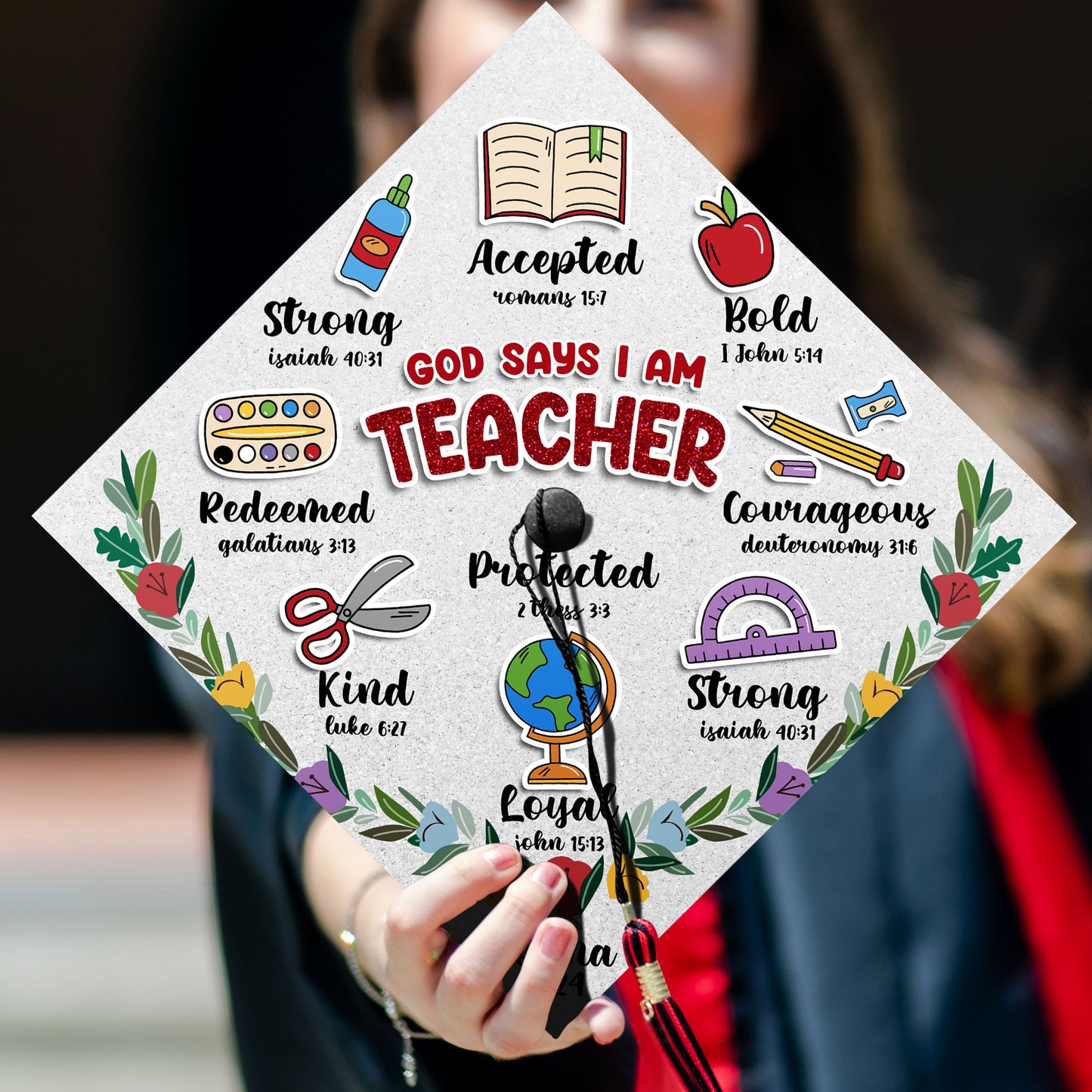 God Says I Am Teacher Graduation Cap Topper, Gift for Teacher, Class of 2024