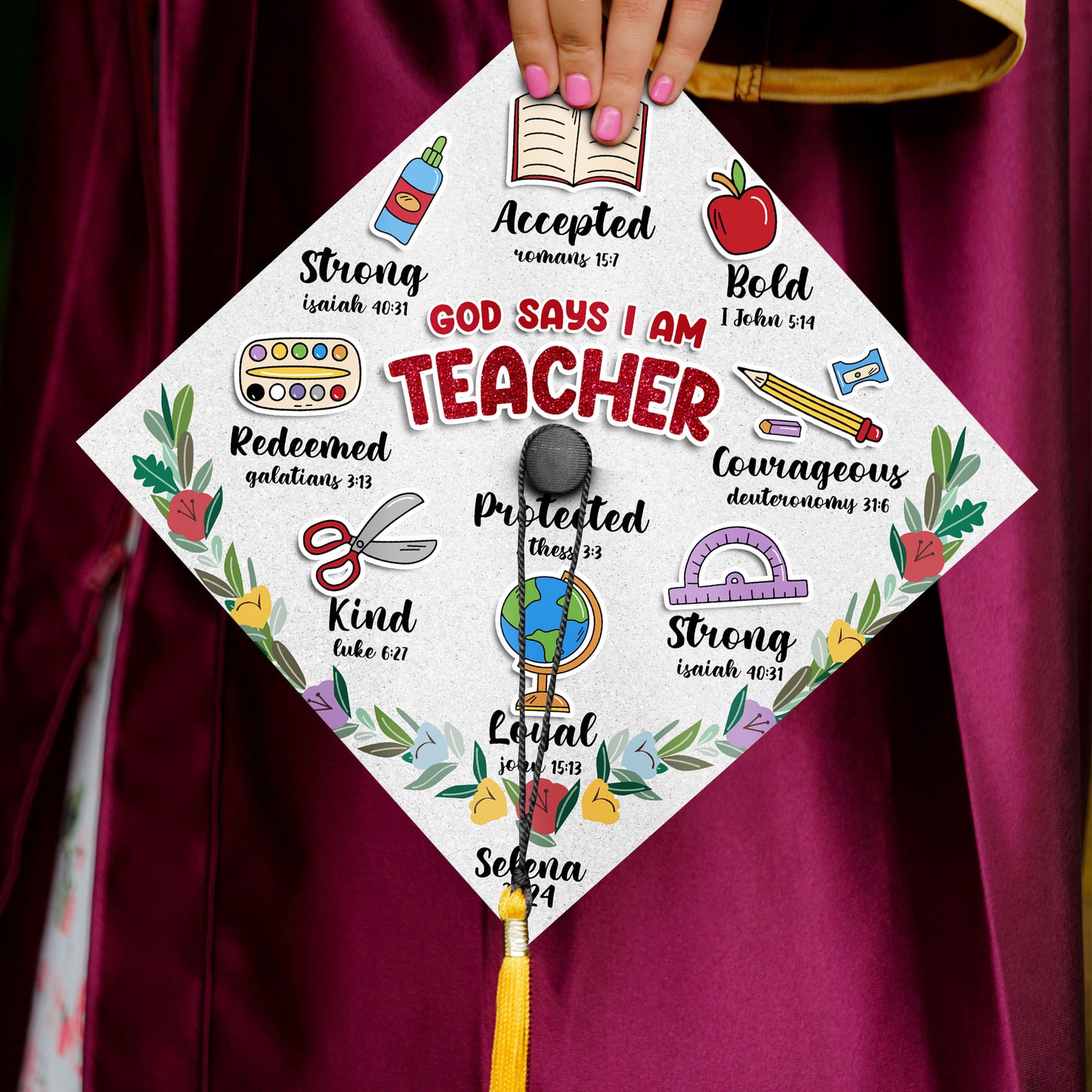 God Says I Am Teacher Graduation Cap Topper, Gift for Teacher, Class of 2024