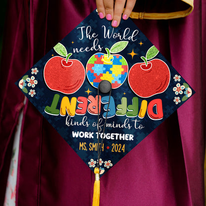 The World Needs All Kinds Of Minds Grad Cap Topper Decoration, Class of 2024