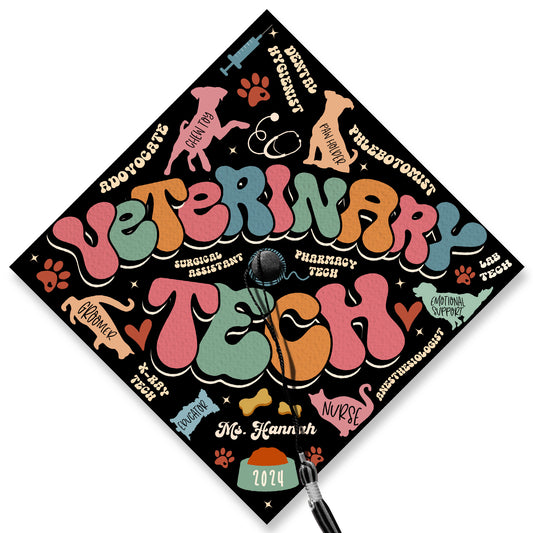 Customized Vet Assistant Graduation Cap Topper, Animal Lover Gift, Class of 2024