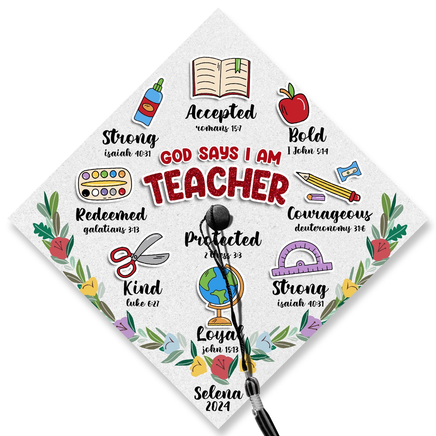 God Says I Am Teacher Graduation Cap Topper, Gift for Teacher, Class of 2024