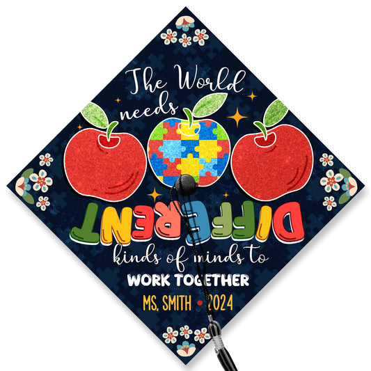 The World Needs All Kinds Of Minds Grad Cap Topper Decoration, Class of 2024