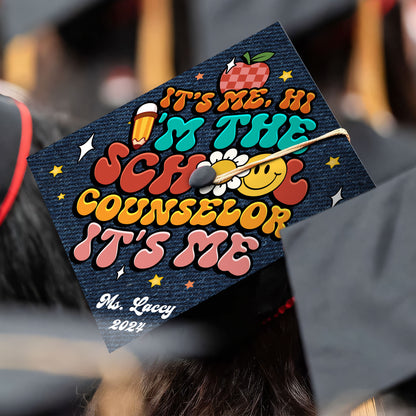 It's Me Hi I'm The School Counselor It's Me Printed Graduation Cap, Social Worker Grad Cap Topper - SP11066PGMAHA