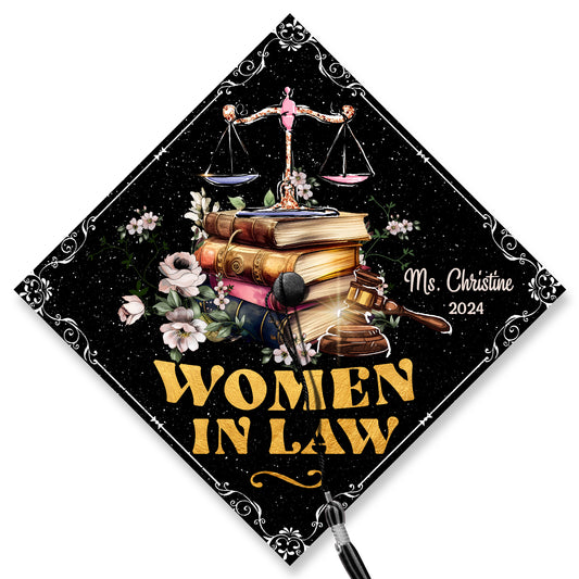Personalized Law School Graduation Cap Topper, Women In Law Printed Grad Cap Topper