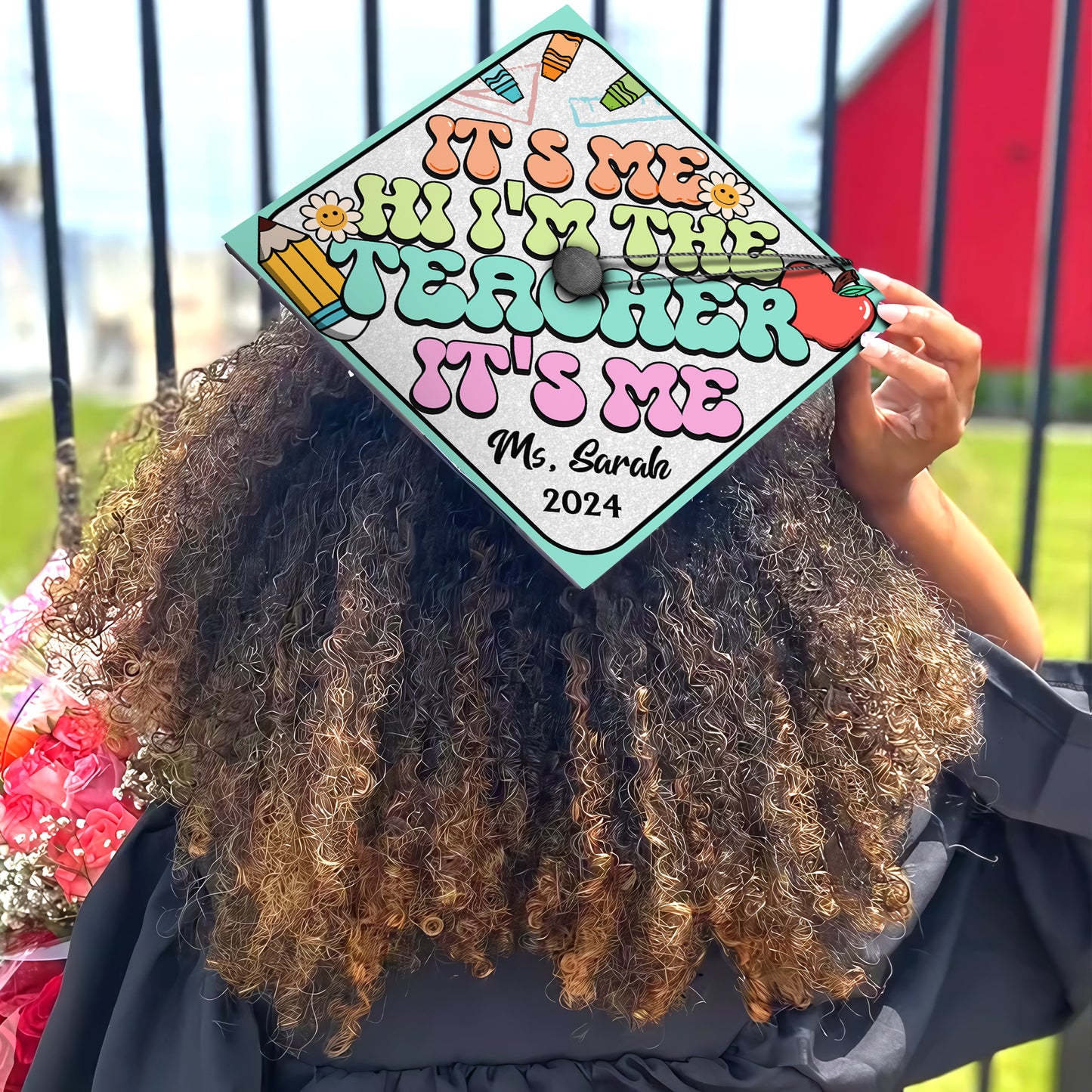 Its Me Hi Im the Teacher Printed  Graduation Cap Topper, Customized Future Teacher Grad Cap Decoration