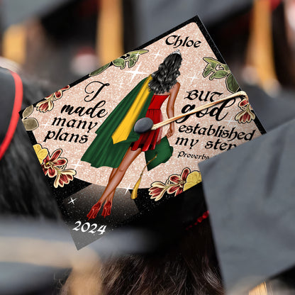 God Established My Steps Grad Cap Topper, Personalized Bible Verse Graduation Cap, Custom Christian Cap Decoration For Her