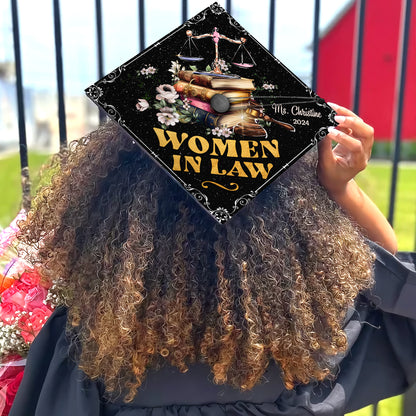 Personalized Law School Graduation Cap Topper, Women In Law Printed Grad Cap Topper