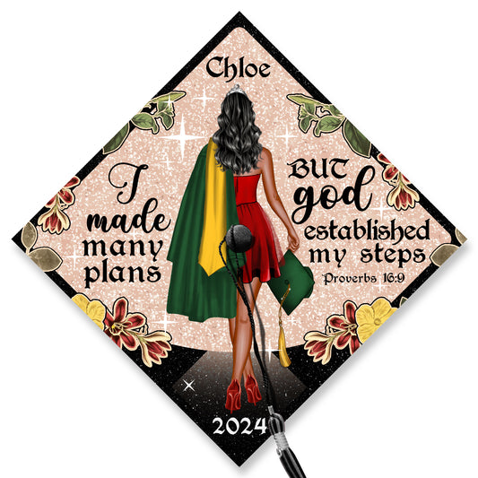 God Established My Steps Grad Cap Topper, Personalized Bible Verse Graduation Cap, Custom Christian Cap Decoration For Her