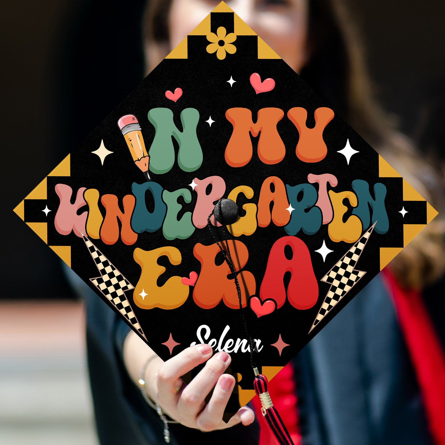 Personalized In My Kindergarten Era Graduation, Retro Grad Cap Topper Gift, Custom Teacher Graduation 2024