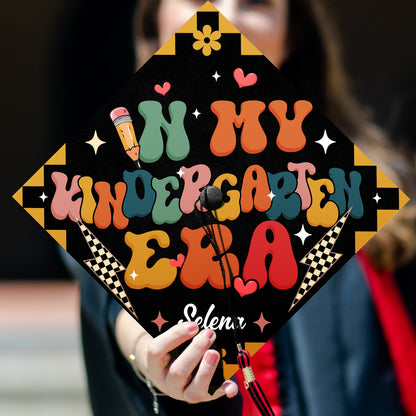 Personalized In My Kindergarten Era Graduation, Retro Grad Cap Topper Gift, Custom Teacher Graduation 2024