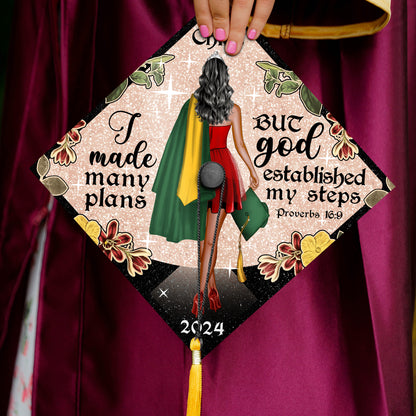 God Established My Steps Grad Cap Topper, Personalized Bible Verse Graduation Cap, Custom Christian Cap Decoration For Her