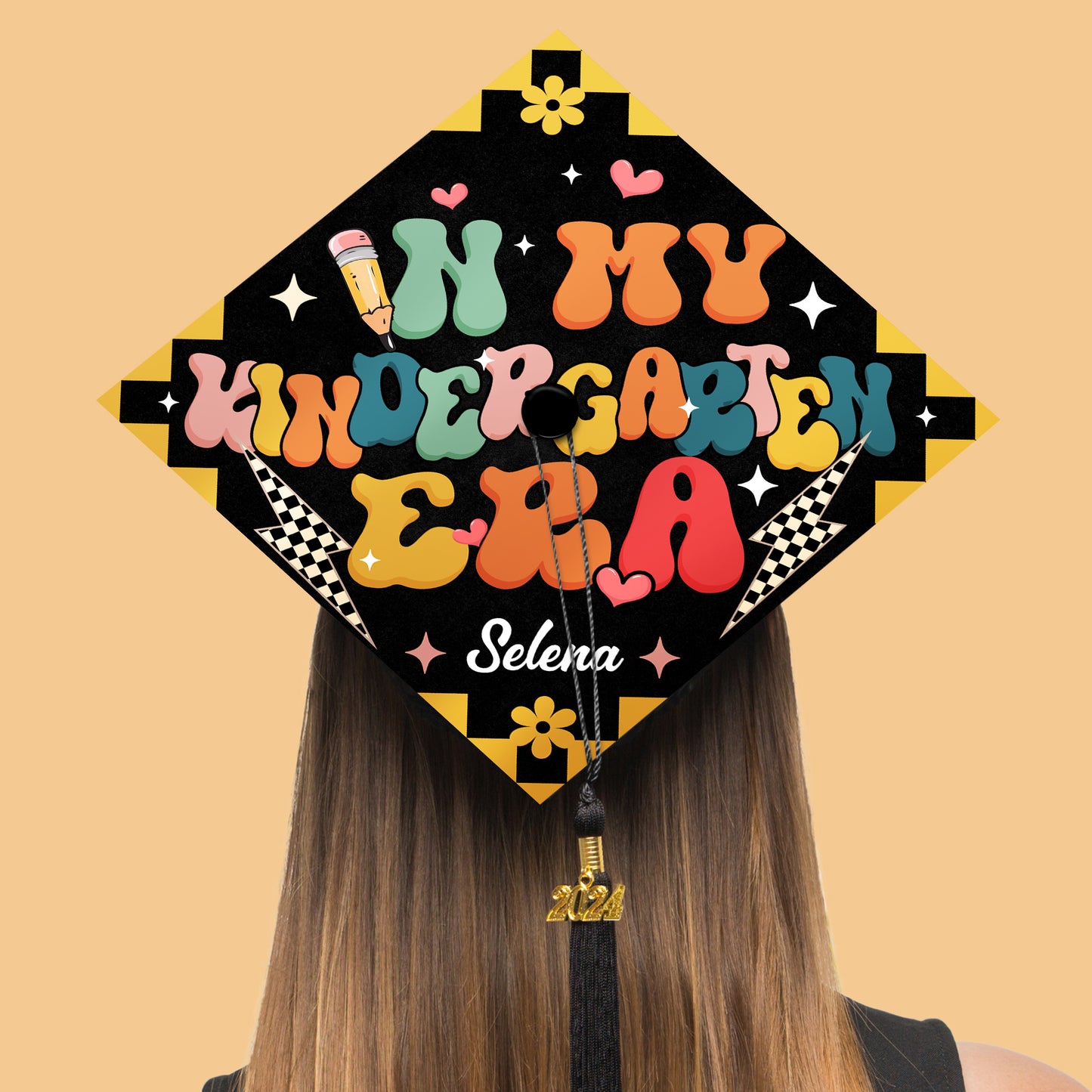 Personalized In My Kindergarten Era Graduation, Retro Grad Cap Topper Gift, Custom Teacher Graduation 2024