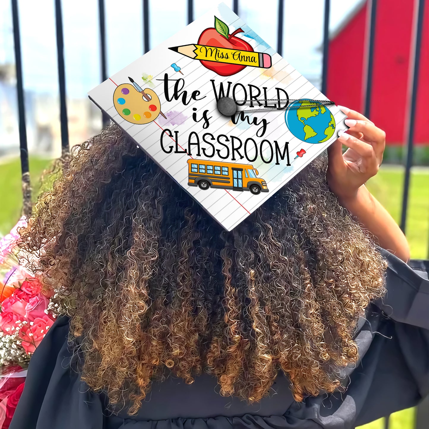 The World is My Classroom Cap Topper Decoration, Gift for Teacher, Class of 2024