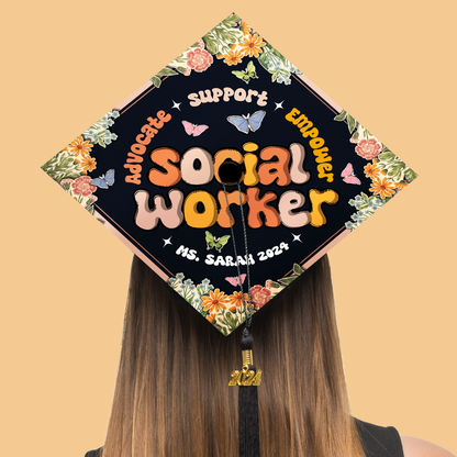 Advocate Support Empower Printed Grad Cap, Unique Cap Decoration For Graduation 2024 - SP10097PGMAQN - SP10876PGMAQN