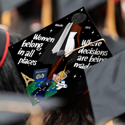 Personalized Graduation Cap Topper Black Girl, Custom Feminist Cap Decoration, Women Rights Equality Grad Cap