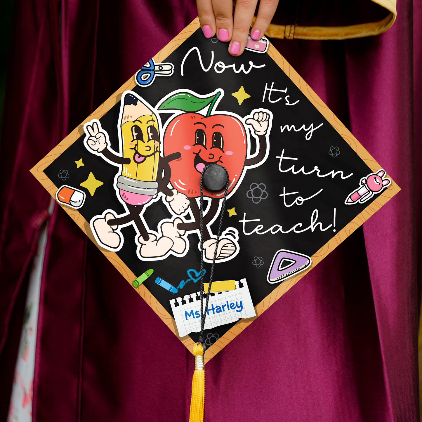 Now It's My Turn To Teach Graduation Cap Topper, Custom Gift for Future Teacher 2024