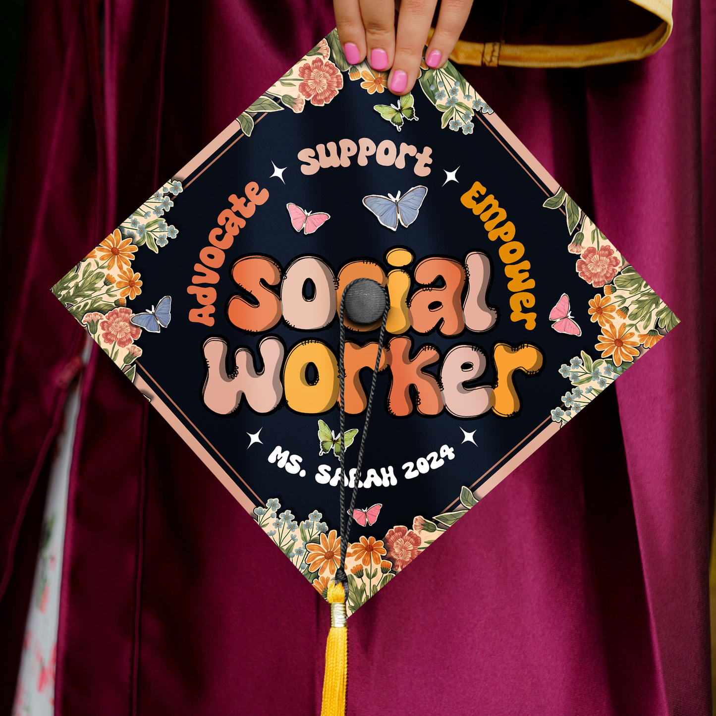 Advocate Support Empower Printed Grad Cap, Unique Cap Decoration For Graduation 2024 - SP10097PGMAQN - SP10876PGMAQN