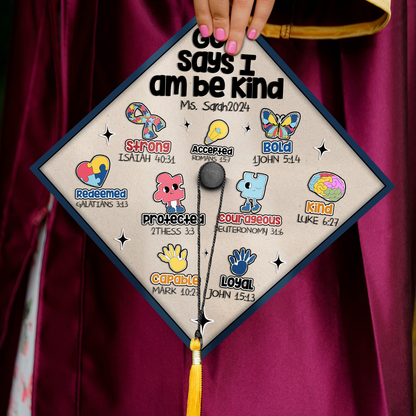 Personalized God Says I am Autism Graduation Cap Topper, Sped Education Cap Decoration - SP10976PGMAQN