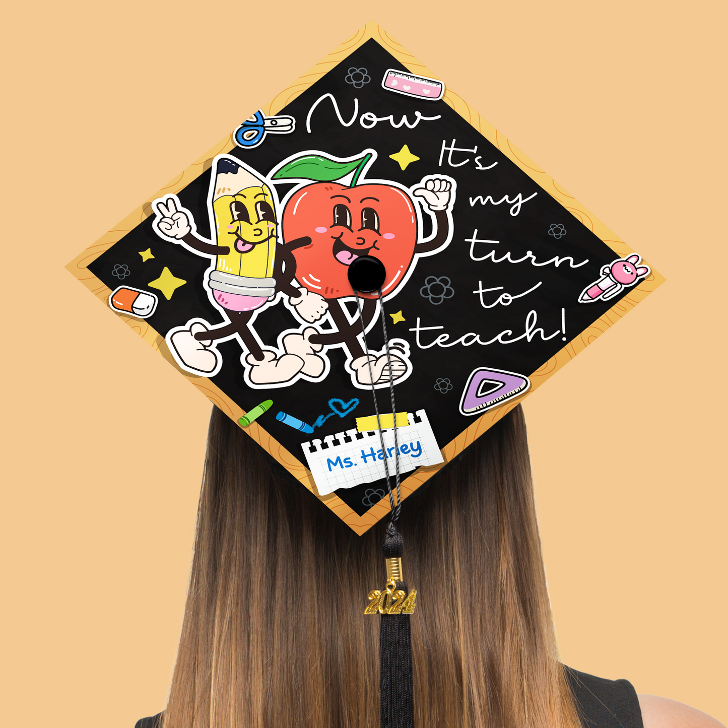 Now It's My Turn To Teach Graduation Cap Topper, Custom Gift for Future Teacher 2024