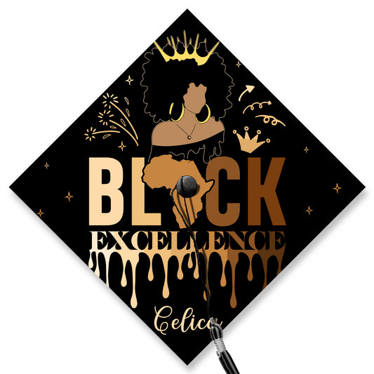 Black Excellence, Melanin Style, Black Queen Grad Cap, Class of 2024