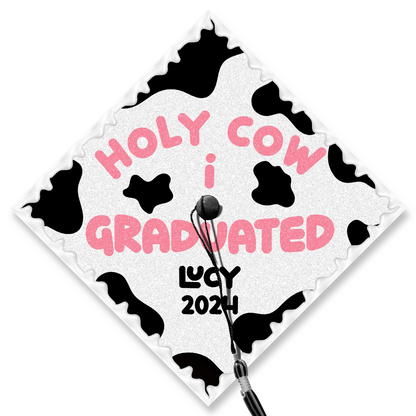 Holy Cow I Graduated Graduation Cap Topper, Graduation Decoration, Class of 2024