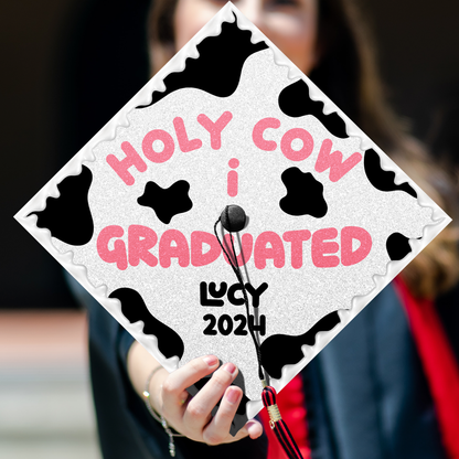 Holy Cow I Graduated Graduation Cap Topper, Graduation Decoration, Class of 2024