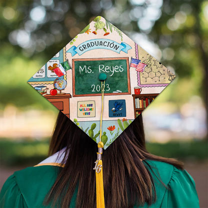 Graduación Maestra Printed Grad Cap Topper, Maestra Graduation Decoration, Class of 2024