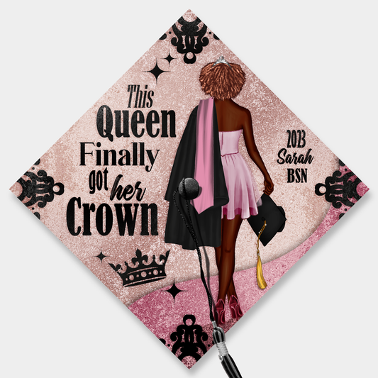 Custom This Queen Finally Got Her Crown Graduation Cap Topper, Black Girl Grad Cap Topper