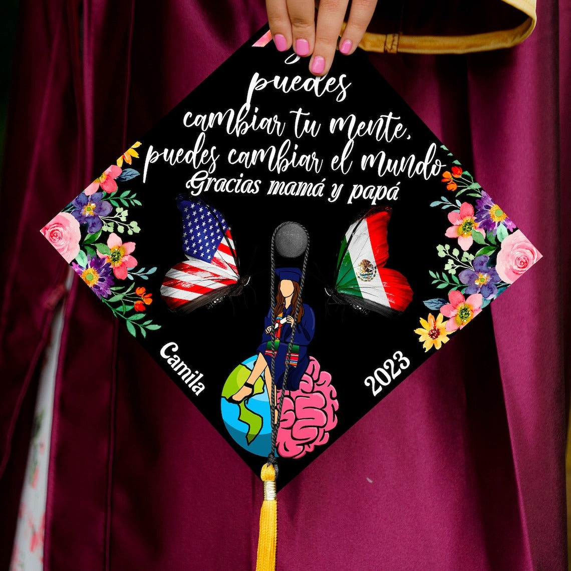 Si Puedes Cambiar El Mundo Graduation Cap Decoration, Gifts for Latina, Class of 2024