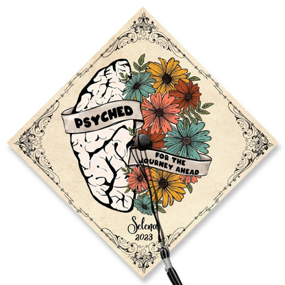 Psyched For The Journey Ahead Graduation Cap Topper, Gifts for Psychologist, Class of 2024